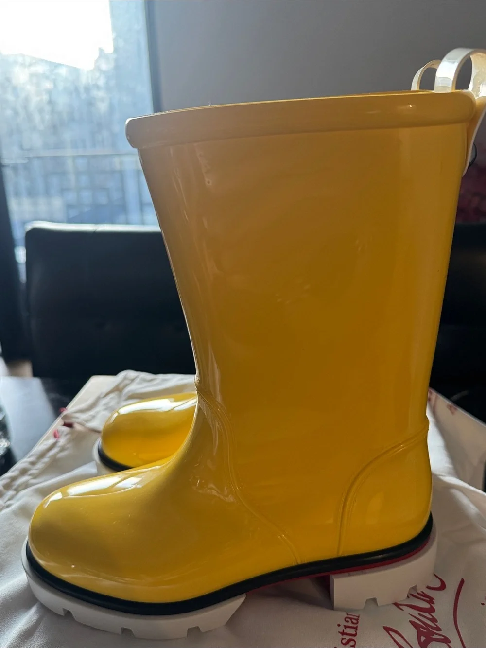 BRAND NEW Christian Louboutin Glossy Yellow Rain Boots ORIGINAL BOX & DUST BAGS